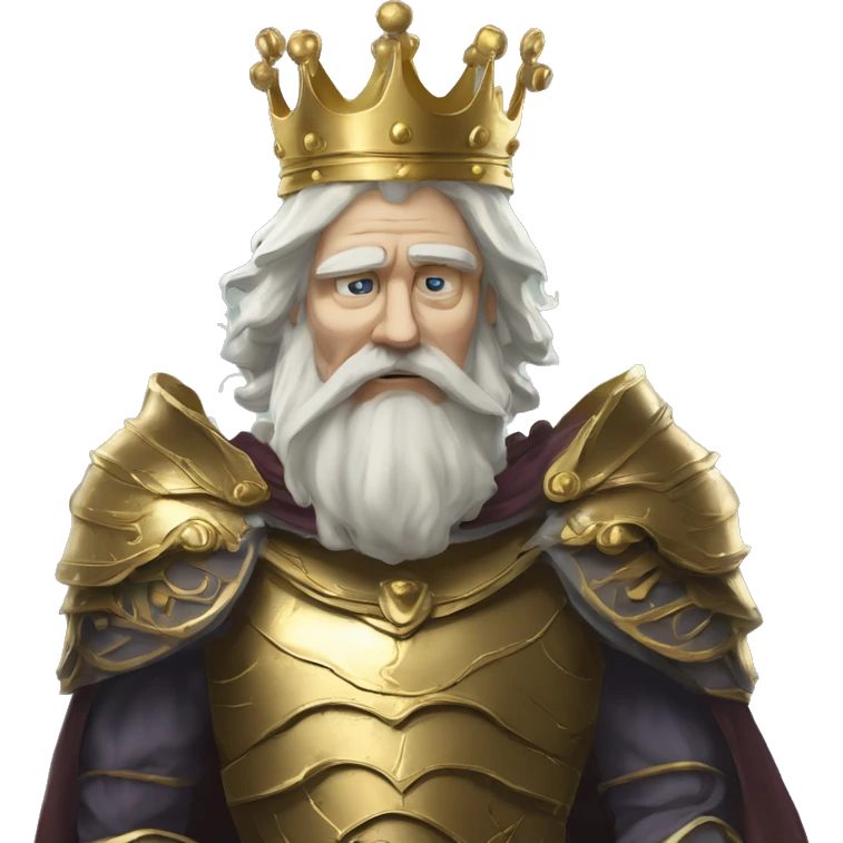 Vintage King hamlet old man big beard gold crown wearing armour fading ghost hands out trapped melting into wisps emoji