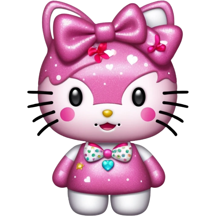 Hello Kitty, body and bow dusted with colorful glitter, sparkling, joyful emoji