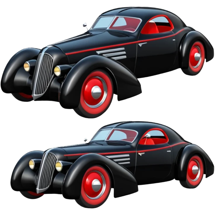  the animated series Harley Quinn aerodynamic futuristic Batmobile loosely based on 1936 cord 812 (flat long straight faceted mechanical body) stealthy town hot rod  emoji