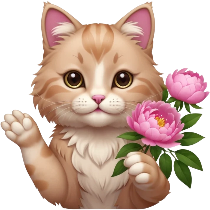 Cute cat Handing pink peonies like reaching a hand and handing them out emoji
