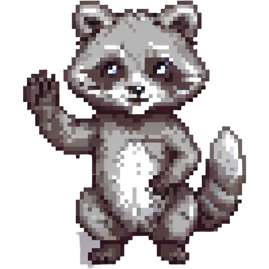 pixel art waschbär (raccoon), waving, colorful, 16-bit style emoji
