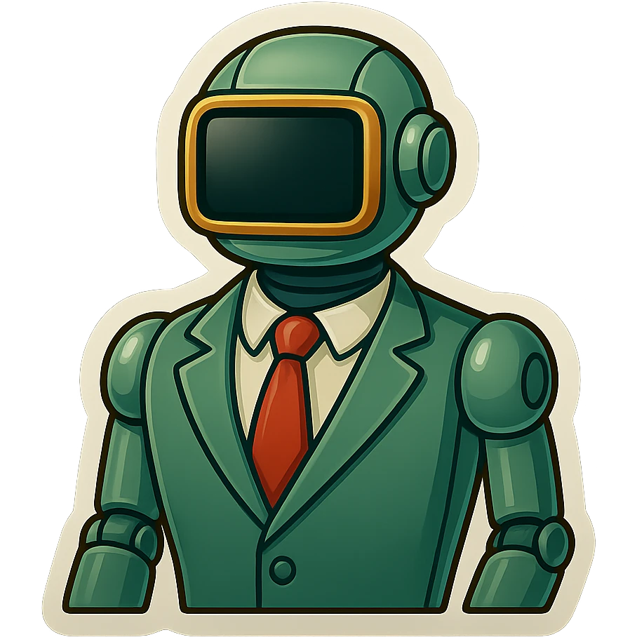bureaucrat robot with no head. black screen is in chest  emoji