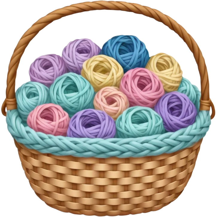 A white basket overflowing with soft pastel yarns emoji