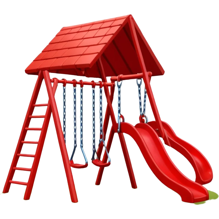 minimal playground, red roof, single slide, swings, no background emoji