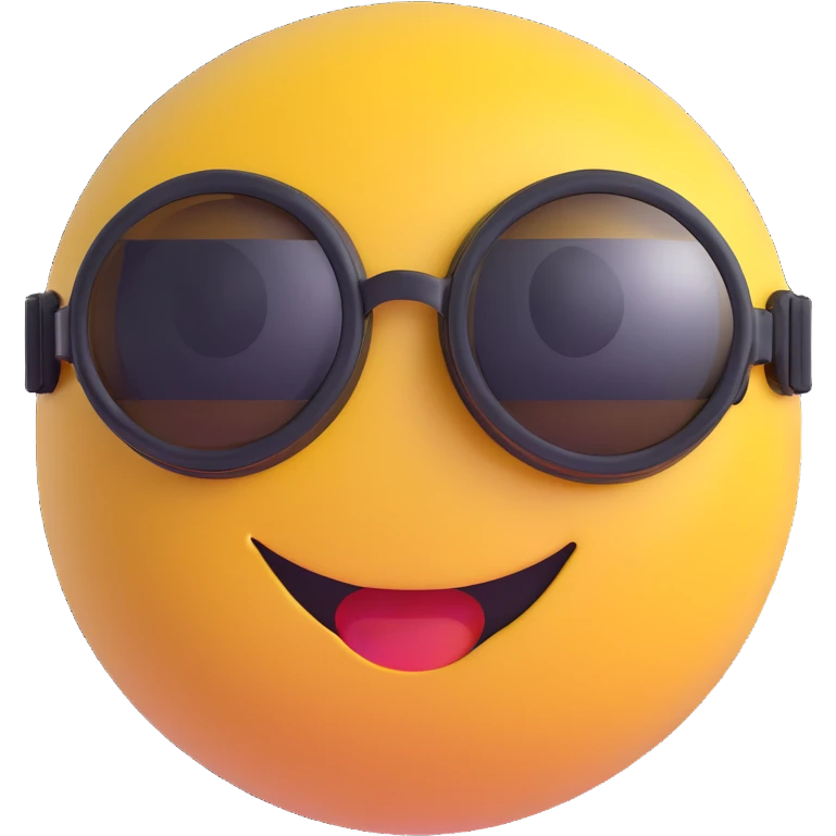3D smiley emoji, round shape, wearing swimming goggles, sporty face emoji