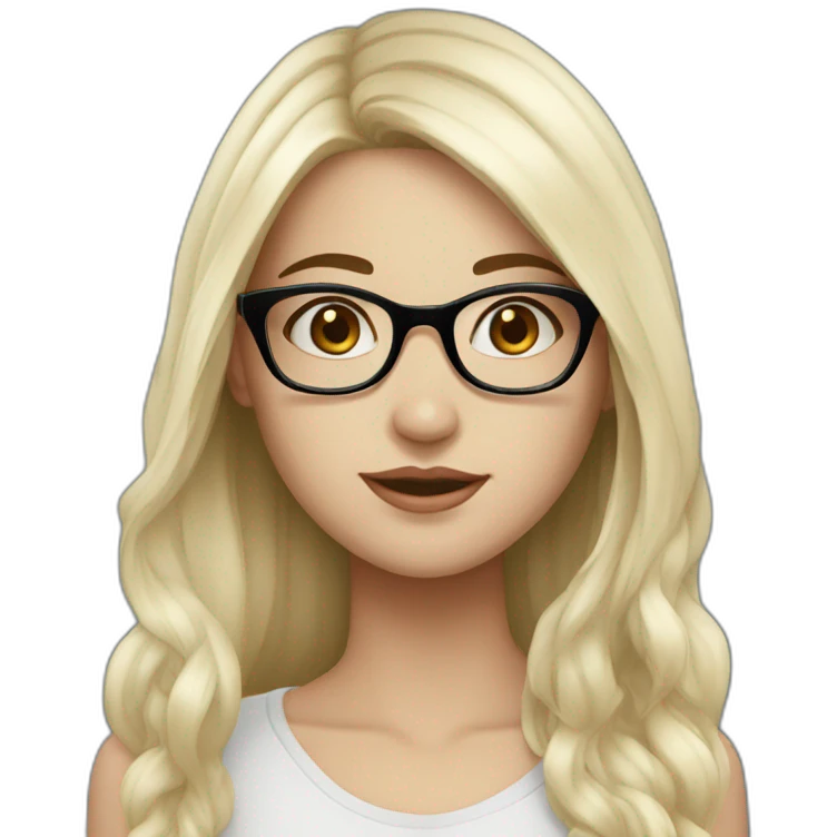 Lovely girl with white skin and glasses and black long hair and black eyes emoji