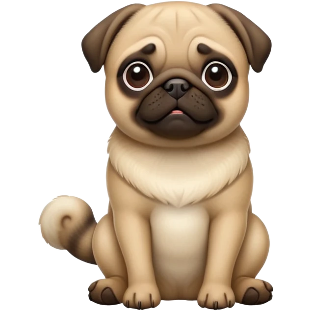 cinematic-[pug]-realistic-full-body-sitting-emoji,-tail-resting-loosely-beside-its-paws,-head-tilted-dramatically, -sleek-[fawn]-fur,-simplified-yet-realistic-focused-features,-highly-detailed,-glowing-with-an-almost-sarcastic-glow emoji