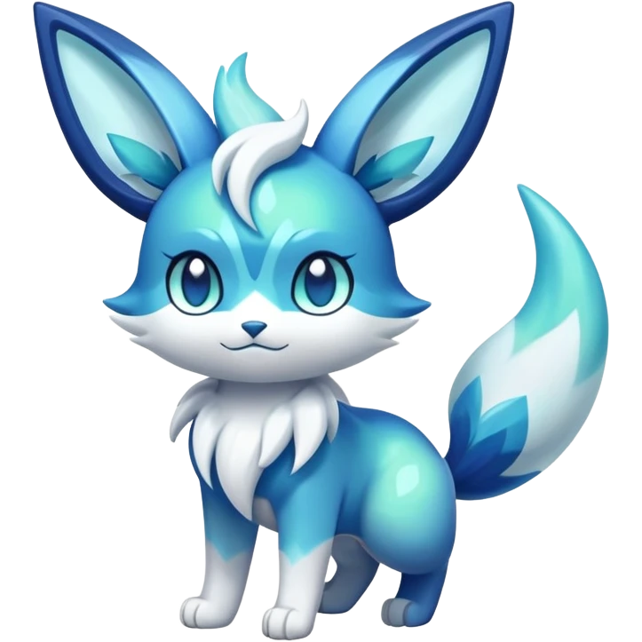 Colorful Iridescent Exotic Meowstic-Aurorus-Glaceon-Fakémon-hybrid-creature (full body)  emoji