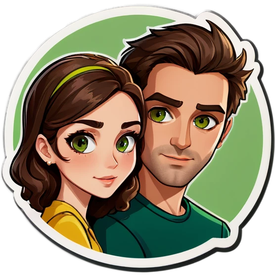 Couple women with brown eyes and brown hair and man with brown hair and green eyes  emoji
