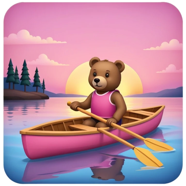pink rowing boat with a bear rowing at sunset emoji