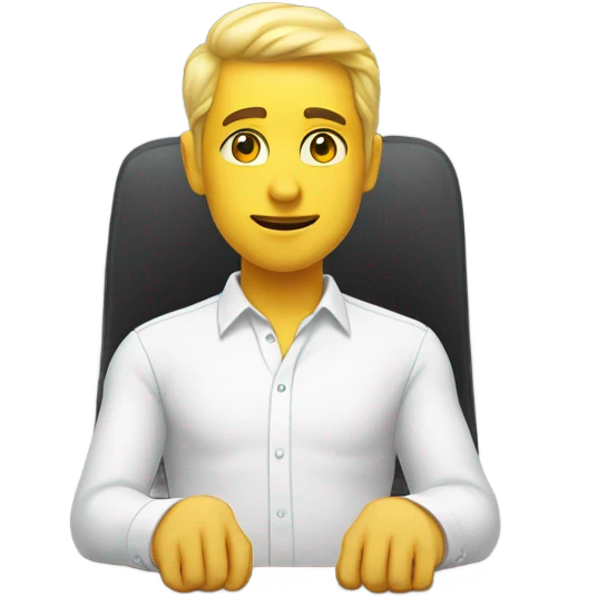 yellow skin man with hands on desk wearing white button down shirt front view emoji