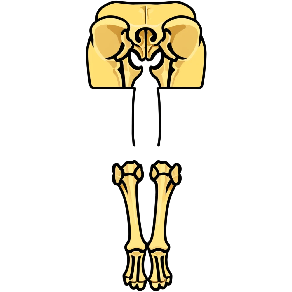 knee bone, patella with femur and tibia bones, skeletal knee joint emoji