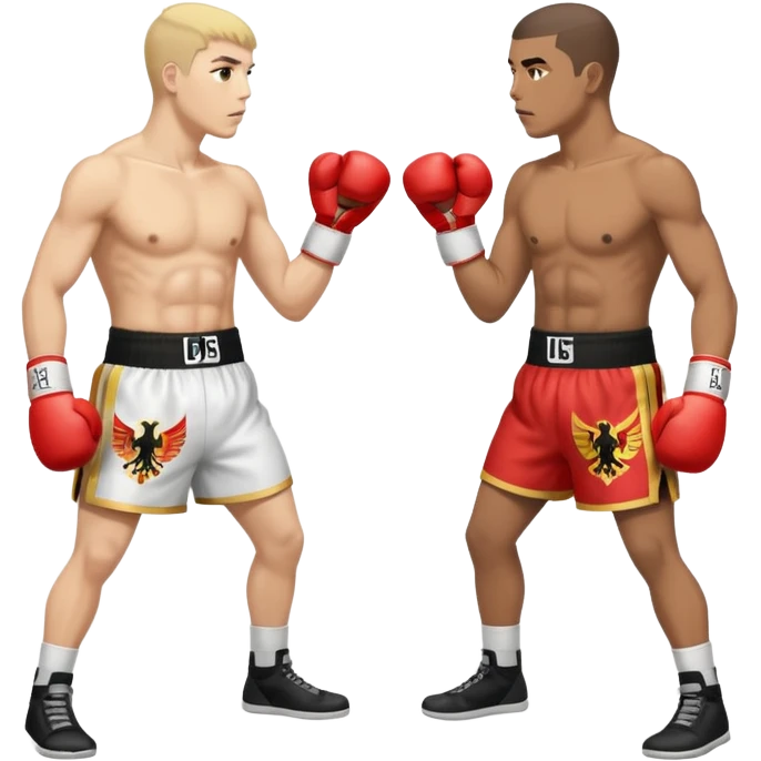 a sideways view of two boxers squaring up, one should have the flag of the HRE as his short while the other the Kingdom of Bohemia emoji