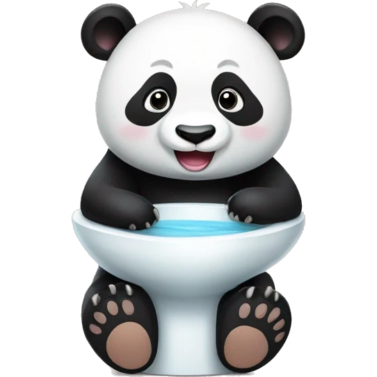 Un Panda assis sur des WC sourit, heureux  emoji