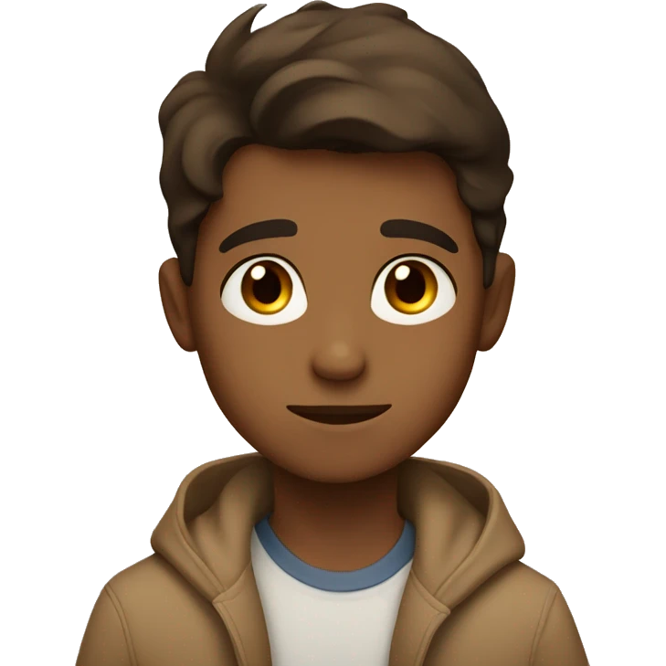 A boy with brown eyes and brown hair and stars is thinking  emoji
