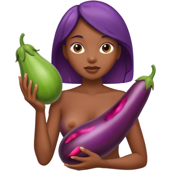 A naked black female with an eggplant in her butt emoji