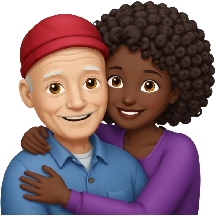  White no hiar Old man hugging dack skin curly hair woman emoji