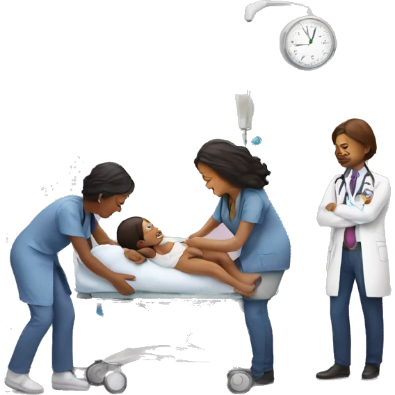 a woman gives birth and doctors stand nearby emoji