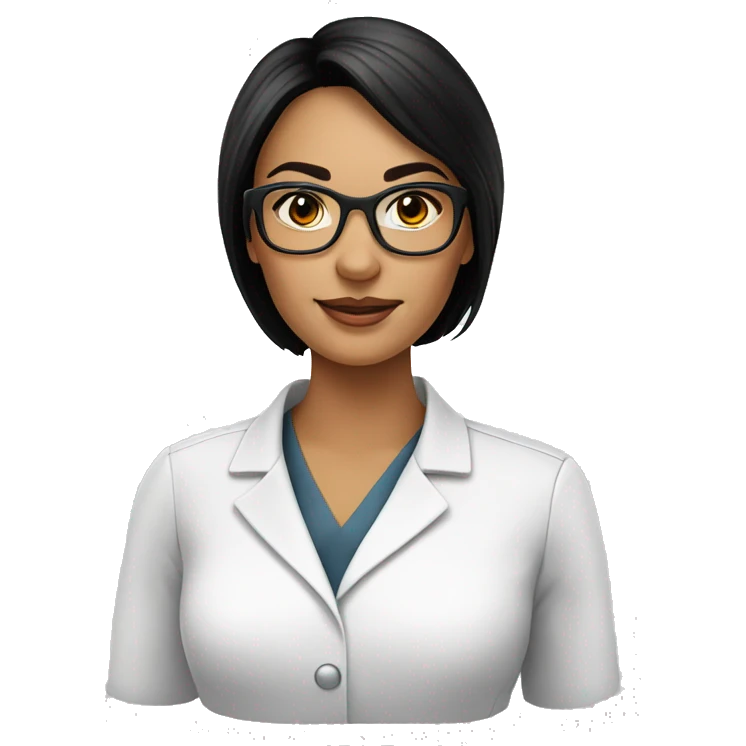 beautiful pharmacist lady with black hair wearing glasses emoji