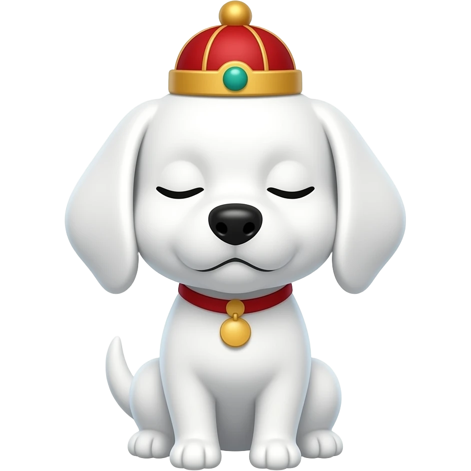 Emoji de perro blanco chino con los ojos cerrados y sombrero chino emoji