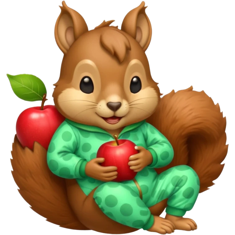 squirrel in acorn pajama suit snoring with holding apple emoji
