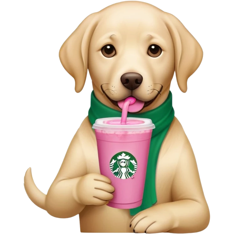 Labrador drinking a Starbucks pink drink emoji