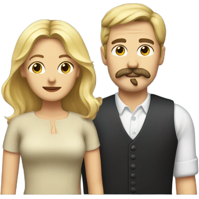 Woman with shoulder length blonde hair and a man with a large mustache emoji