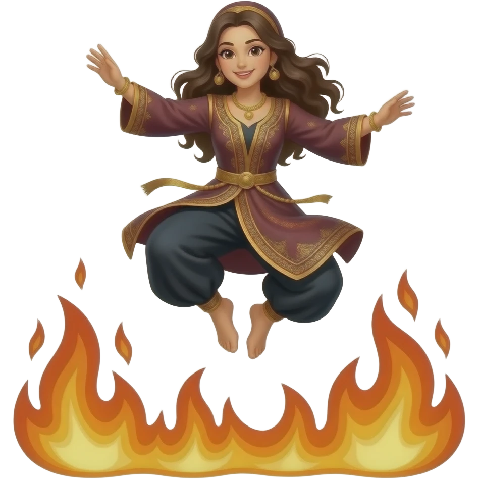 Persian woman jumping over fire emoji
