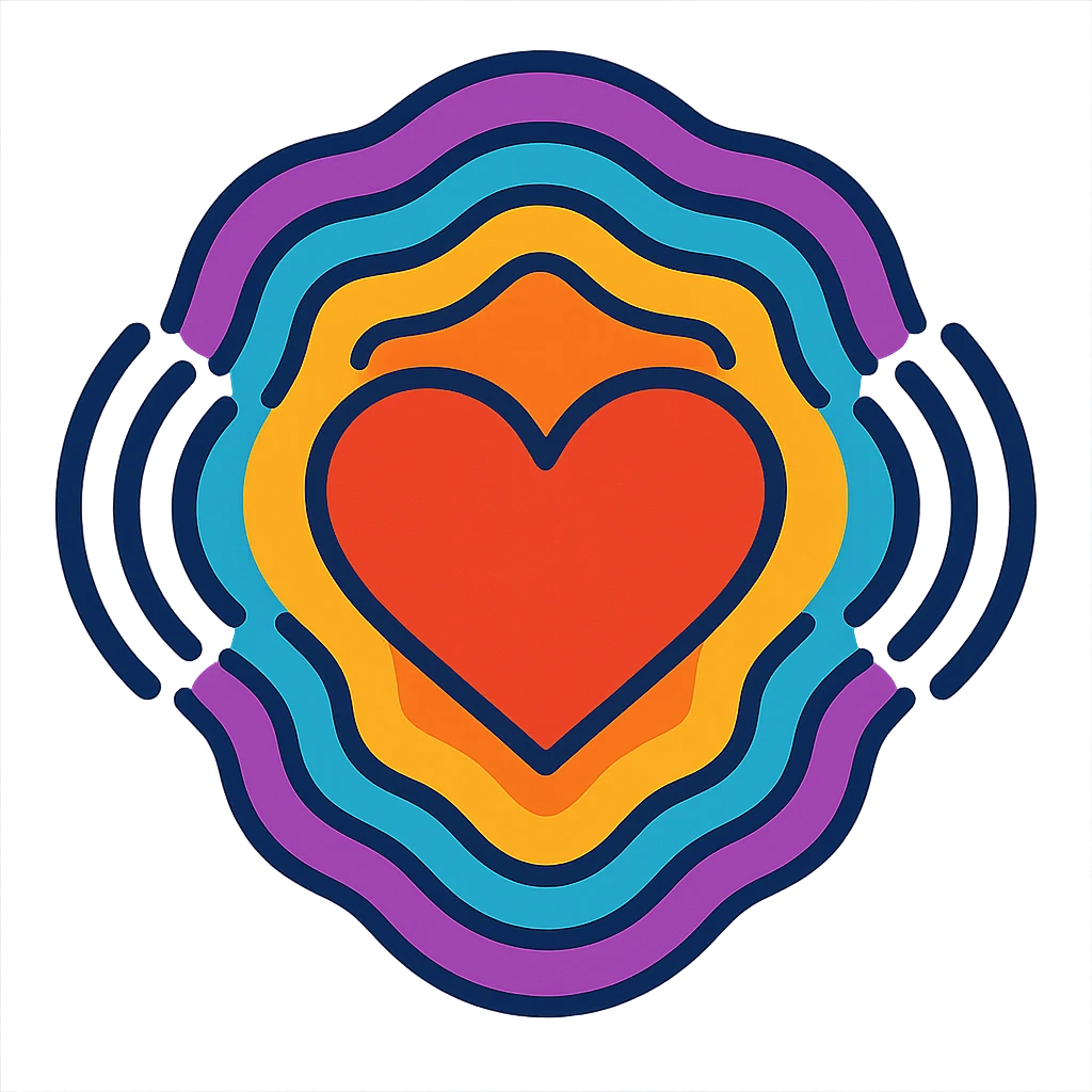 heart symbol with waves projecting feelings and colorful aura emoji