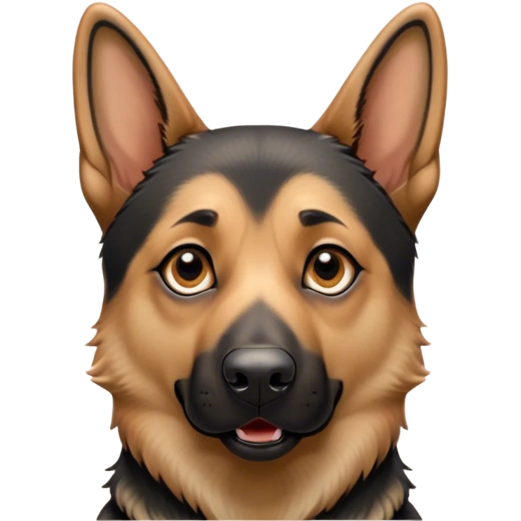 Cinematic Comical Tan/Black German Shepherd Portrait Emoji, Head tilted dramatically with an exaggeratedly shocked or offended expression, showcasing a robust tan coat with striking black markings, wide, expressive brown eyes filled with exaggerated disbelief, Simplified yet hilariously expressive features, highly detailed, glowing with a slightly sassy glow, high shine, dramatic yet playful, stylized with an air of attitude, bright and endearing, soft glowing outline, capturing the essence of a sassy and over-the-top guardian, so meme-worthy it feels like it could side-eye its way into internet fame instantly! emoji