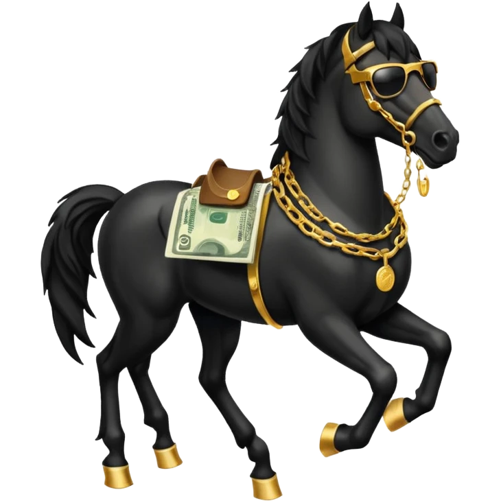 Black Horse looks gangster with Golden chains, sunglasses and Holds money emoji