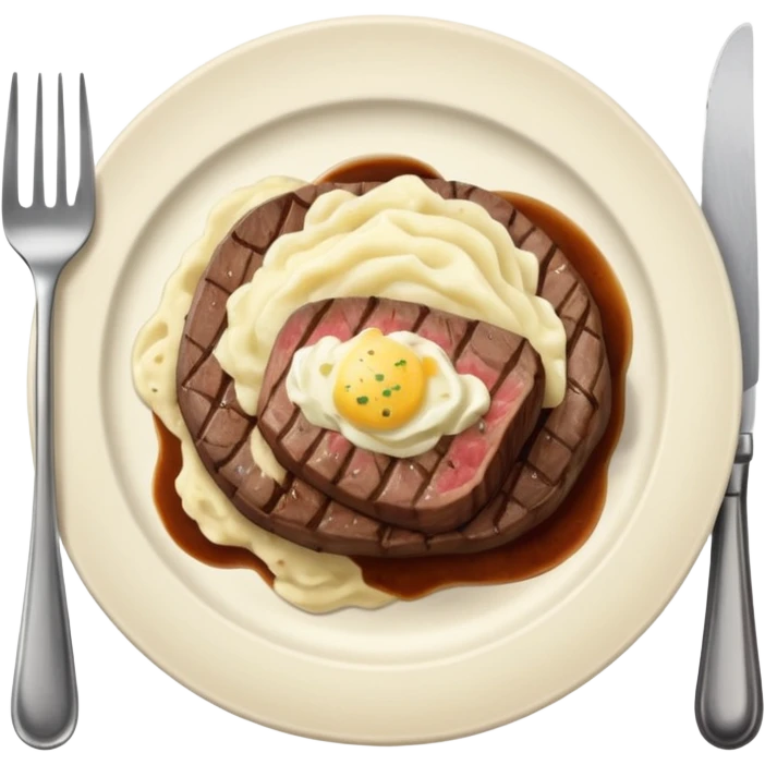 Make plate and fork on the left and knife on the right. And a cooked steak with mash potatoes o the side emoji