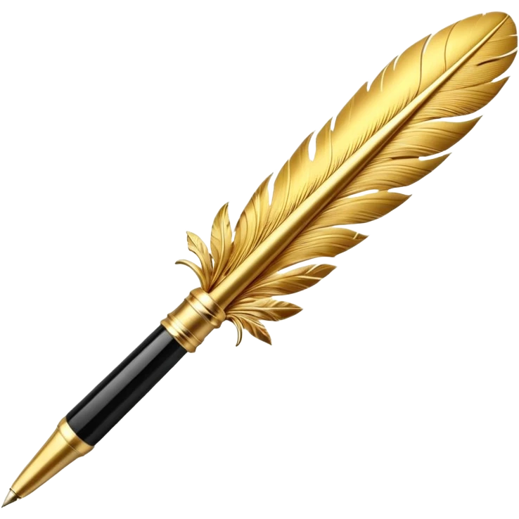 3D perspective Premium golden feather pen emoji