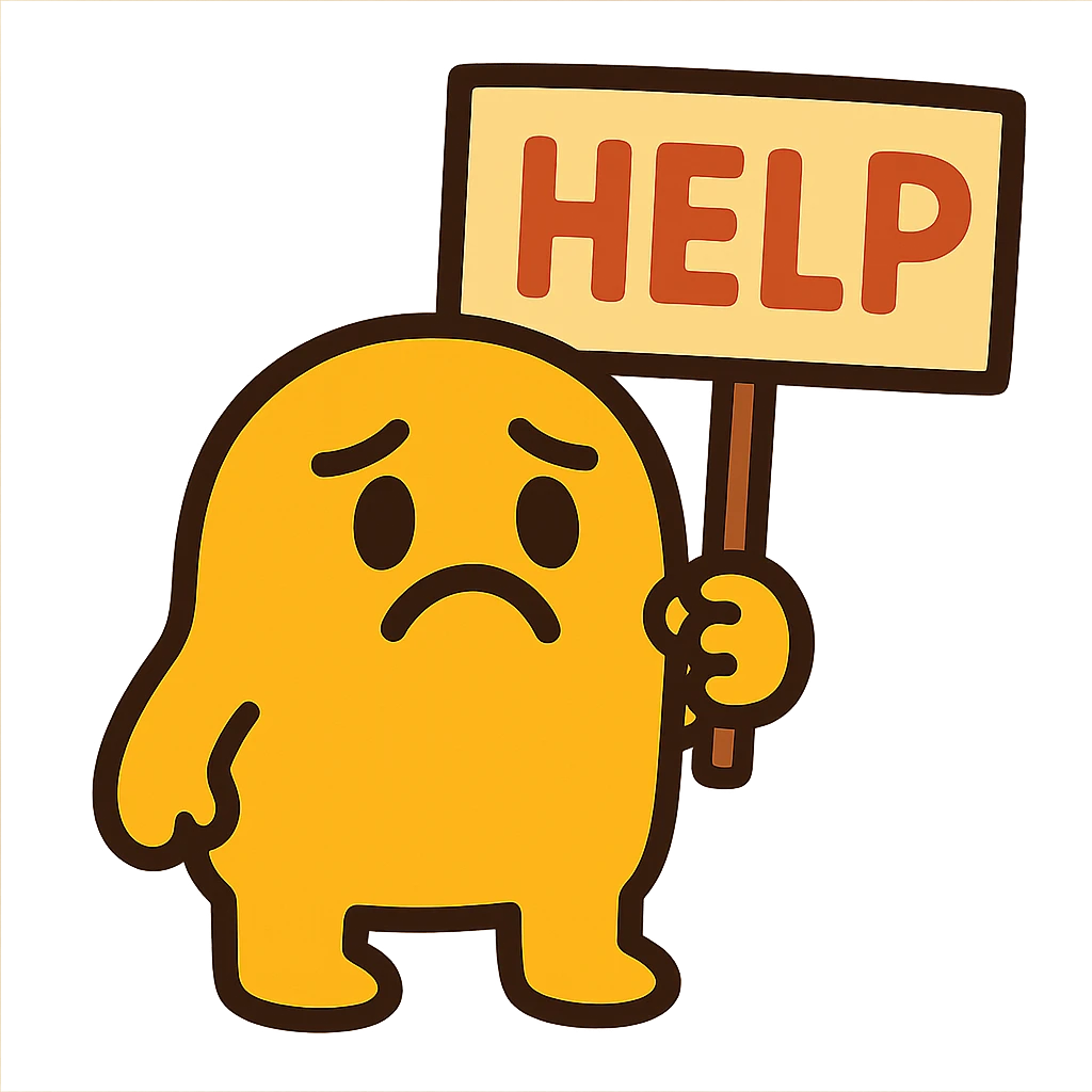 little yellow blob guy holding a sign that says 'help' emoji