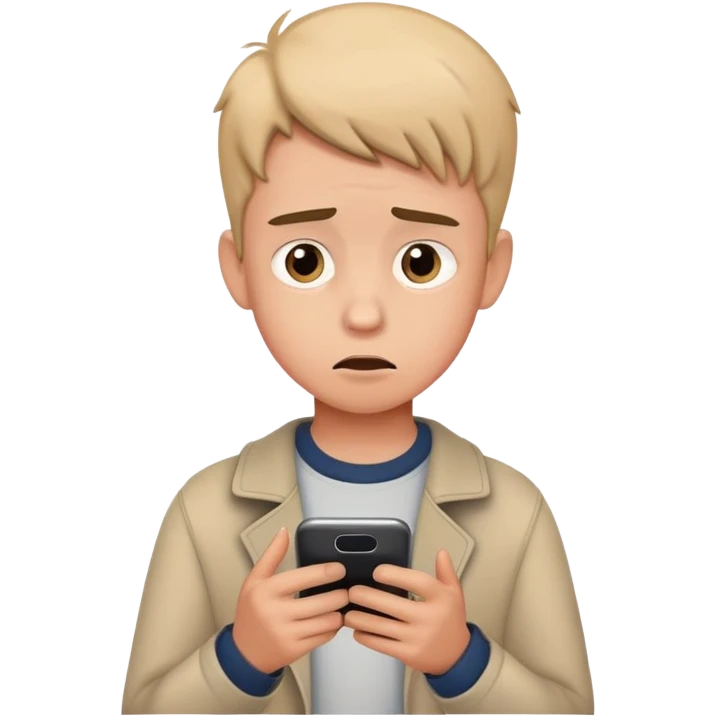 A boy who is looking confused at his phone emoji
