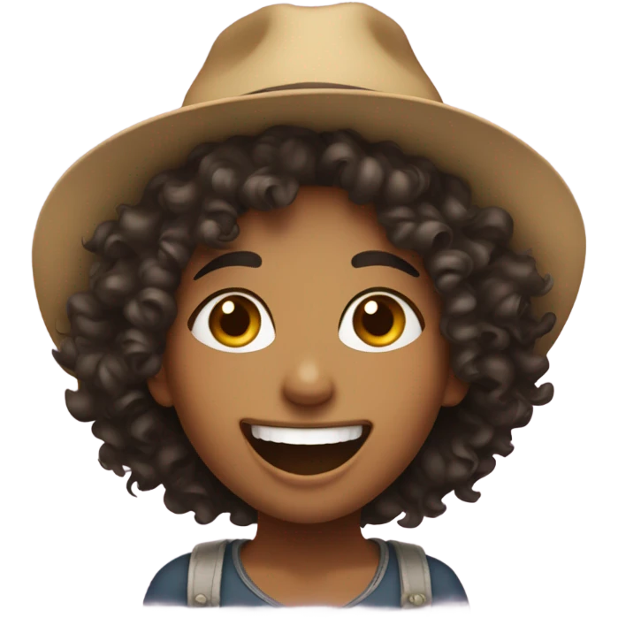 A girl with a hat and curly hair laughing emoji