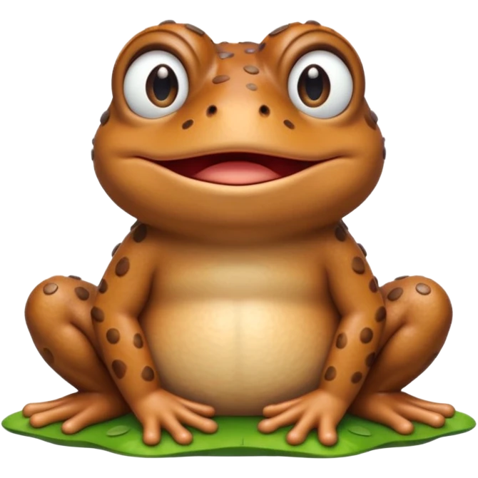 A 3D cartoon toad sitting on damp ground, bumpy brown skin, wide mouth, gentle expression, soft light and clean background, Memoji-style. emoji