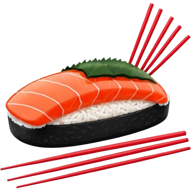 Japanese cuisine humanless avatar in minimalist emoji-style illustration. Sushi and chopsticks, clean lines, red white colors, flat design, calm and modern. emoji