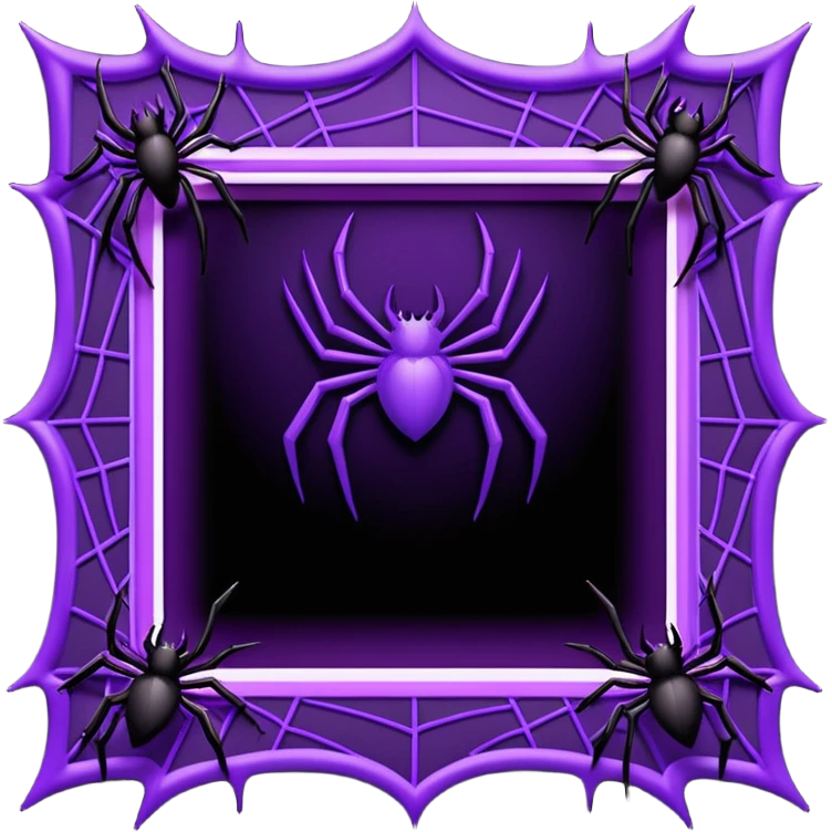 A square Halloween photo frame with glowing neon-purple spider-web patterns along the edges and a few small black bats perched on the corners. The center is completely transparent  emoji