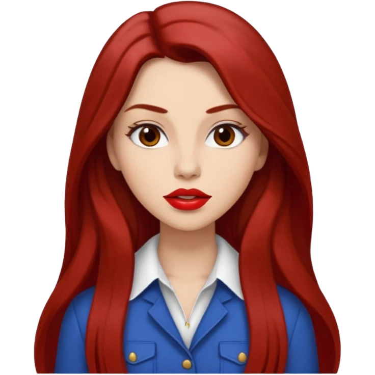 Brown Long Hair, Eyes Brown, Big lips Red, skin white, clothes emoji