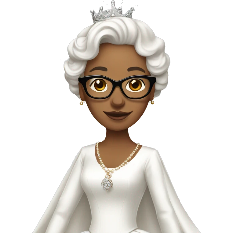 Queen in a white gown and glasses emoji