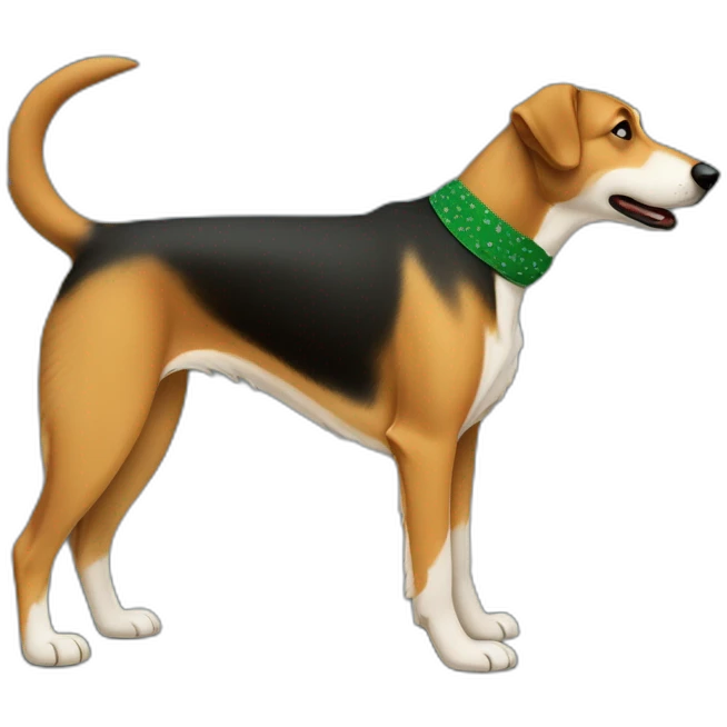 75% Coonhound 25% German Shepherd mix dog wearing small plain green bandana side view full body in profile left facing emoji
