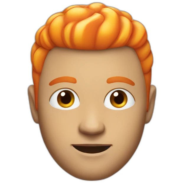 white men with orange fruit in his head, style like memoji emoji