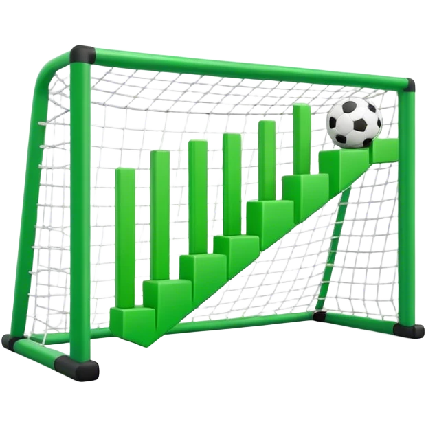 Cinematic realistic green 3d growing bar graph in a soccer goal emoji