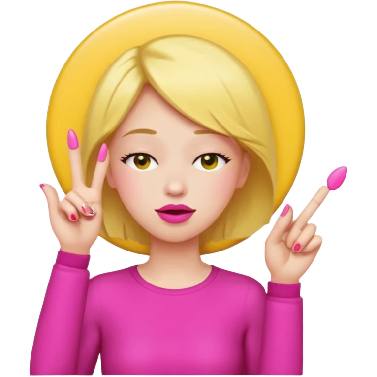 Yellow circle emoji exasperated and drumming fingers up the side of their head the eye is closed it is a side profile pink lipstick and pink nails emoji