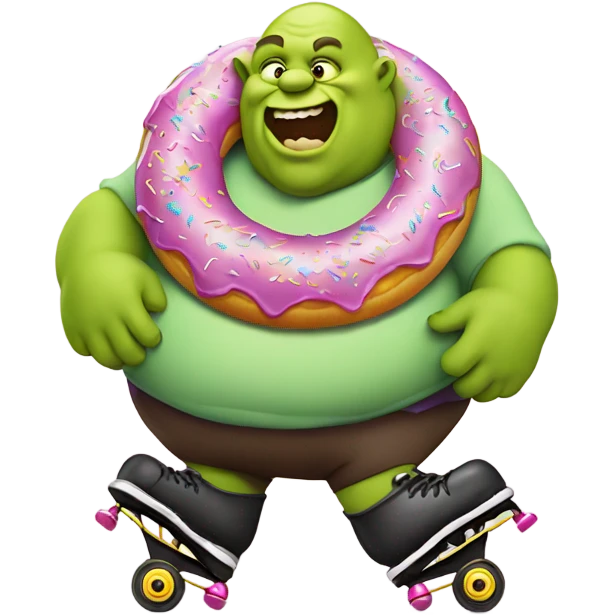 Obese ogre eating a donut while roller skating emoji