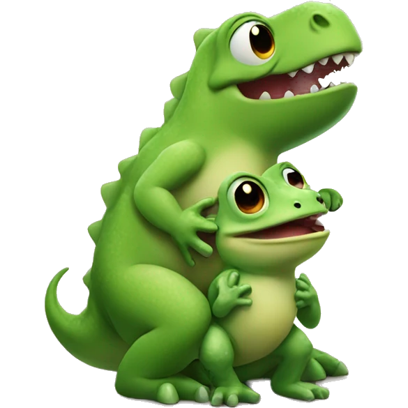 dino hugs frog emoji