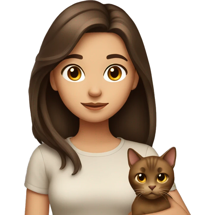 Brunette girl with brown cat emoji