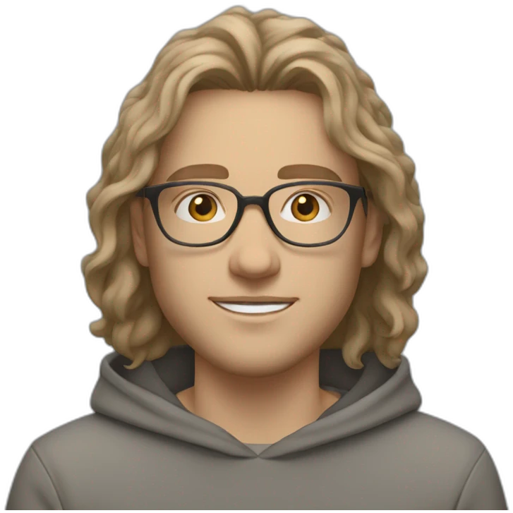young white guy with slightly long wavy hair and a fade in light brown color and rounded silver glasses with a grey hoodie on emoji