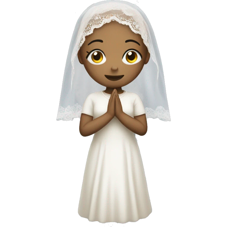 Light skin girl praying with eyes closed and lace white veil  emoji
